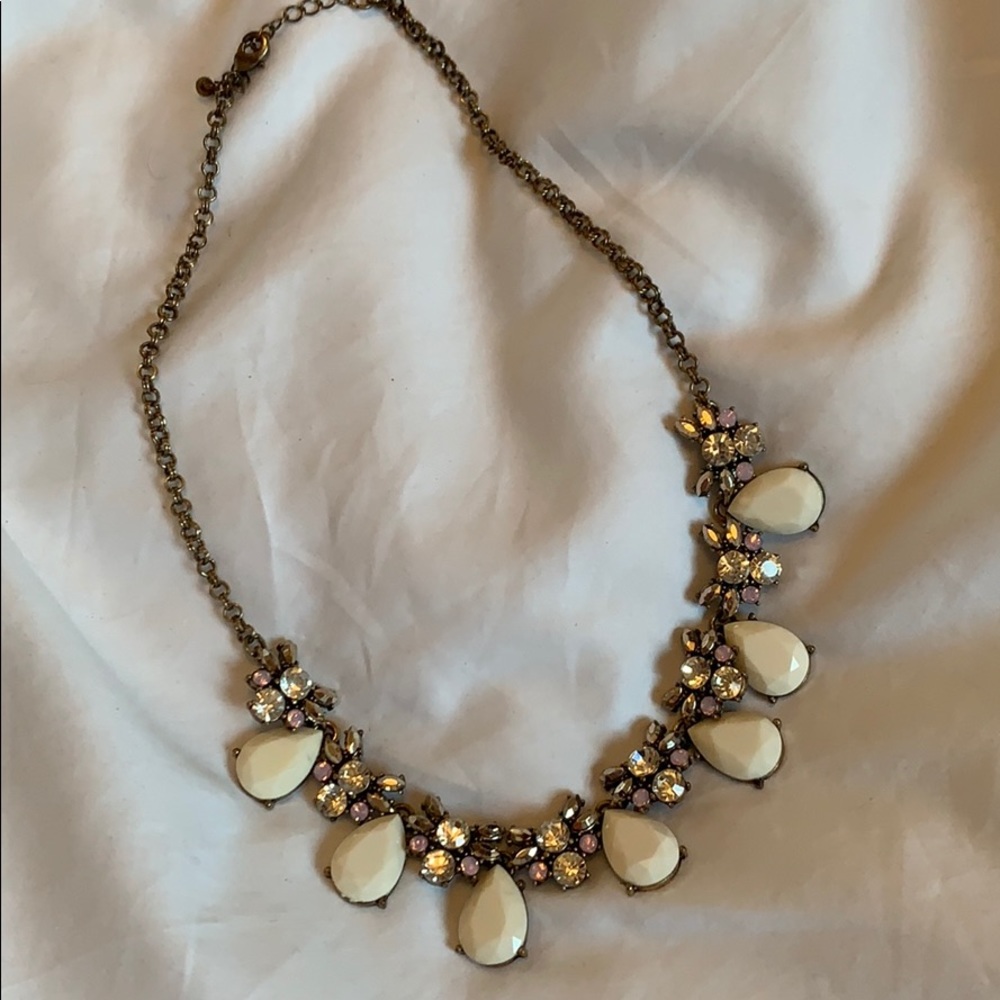 White Stone & Rhinestone Statement Necklace